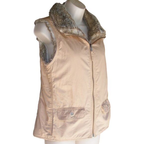 GAP Vest, XS, Reversible/Cotton & Faux Fur, Pockets, Zipper, Collared, Khaki - Picture 3 of 8
